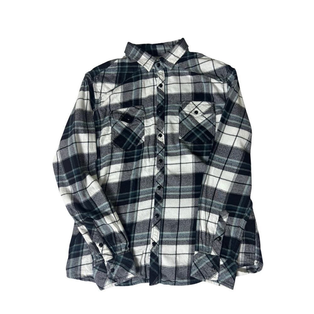Reclaim by Buckle Men’s Flannel Shirt XL Black White Plaid Button Front L?S
